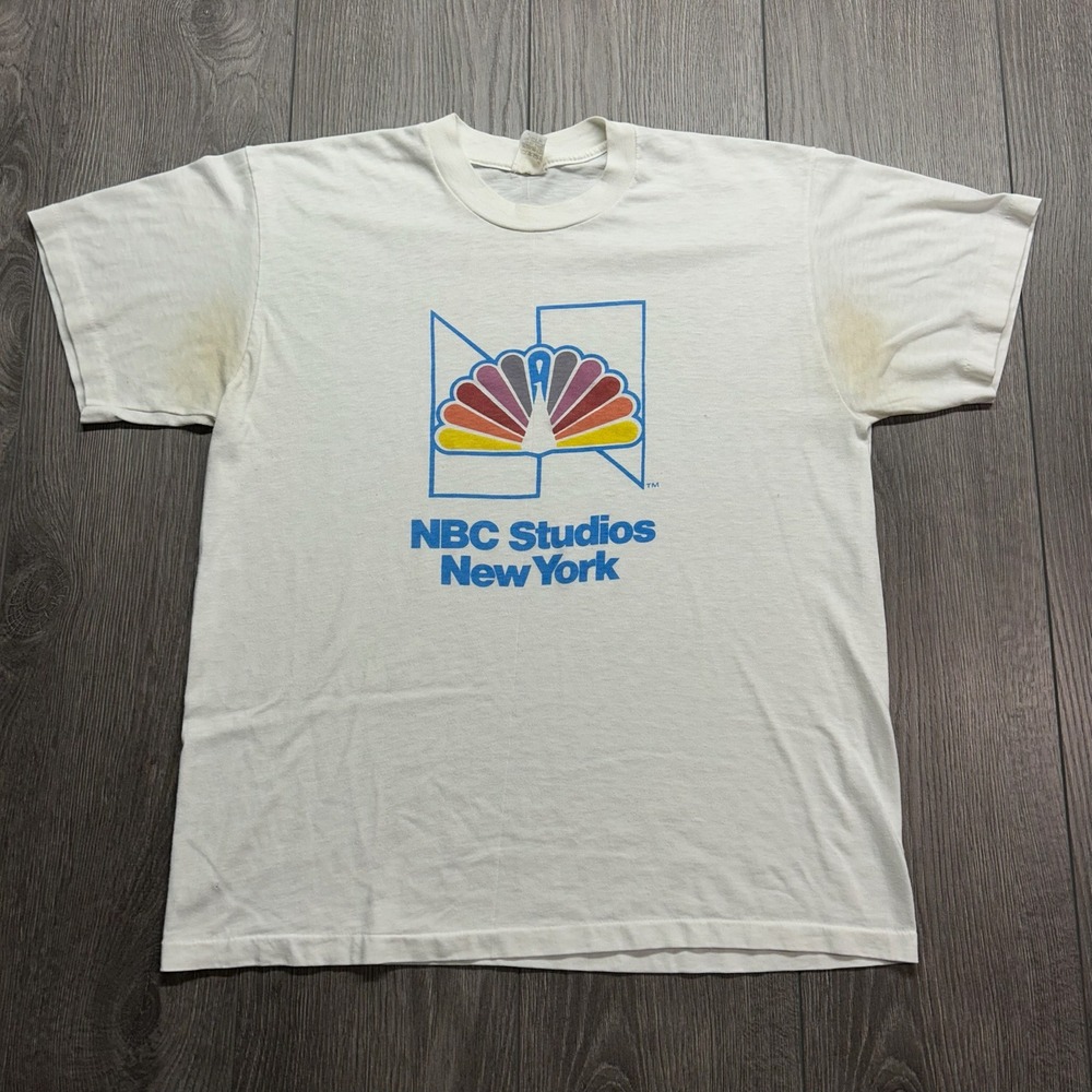 Vintage 80s NBC Studios New York Medium T-Shirt White Paper Thin Peacock Logo